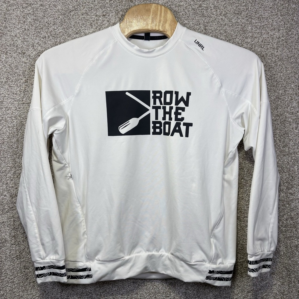UNRL Sweatshirt Mens Large White Row The Boat Graphic Crewneck Pullover